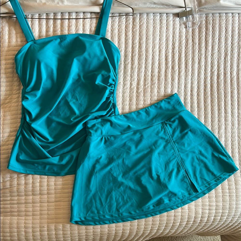 Teal Tankini and Skirt Set
